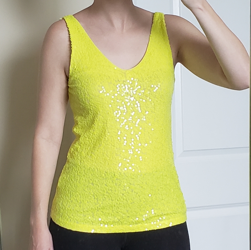 *J.Crew Factory Yellow Sequin-Front Tank Sz S